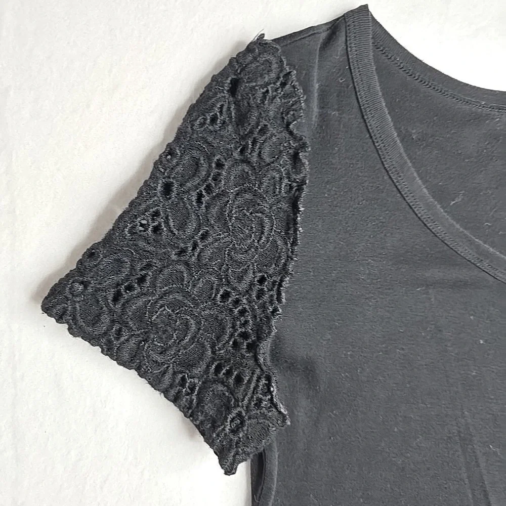 Dolce & Gabbana Women Black Shirt Size 44 Pearl Button Closure Lace Sleeve US 8